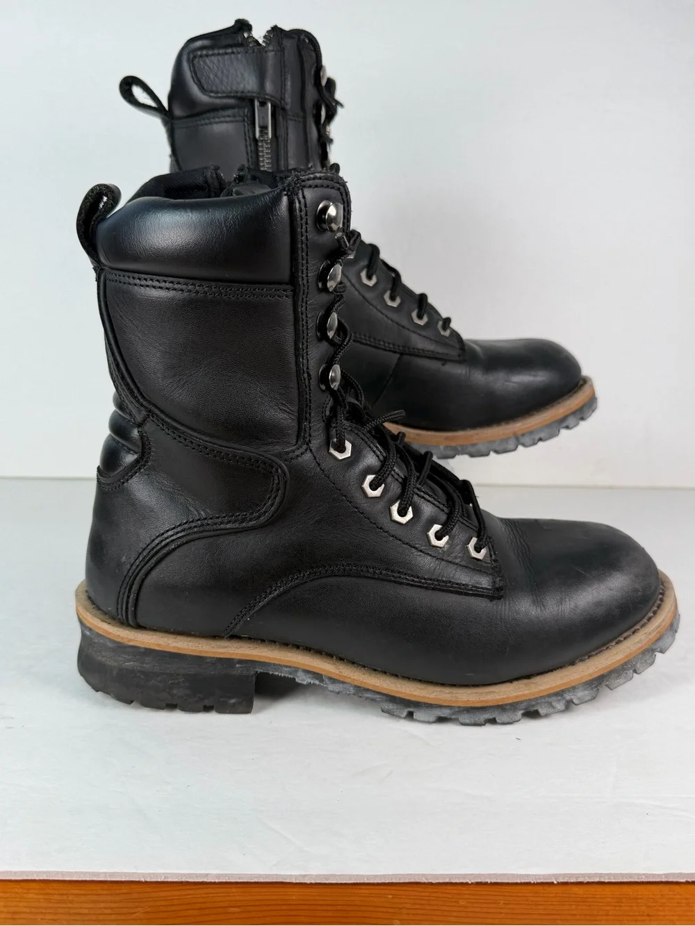 Z1R M4 Men’s Motorcycle Boots Size 8 Black Leather Lace Up Side Zip Biker